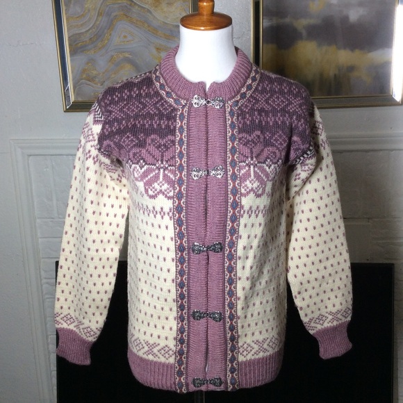 Dale of Norway Sweaters - Scandinavian Vintage "Dale of Norway" Pure Wool Cardigan Sweater Mauve Cream